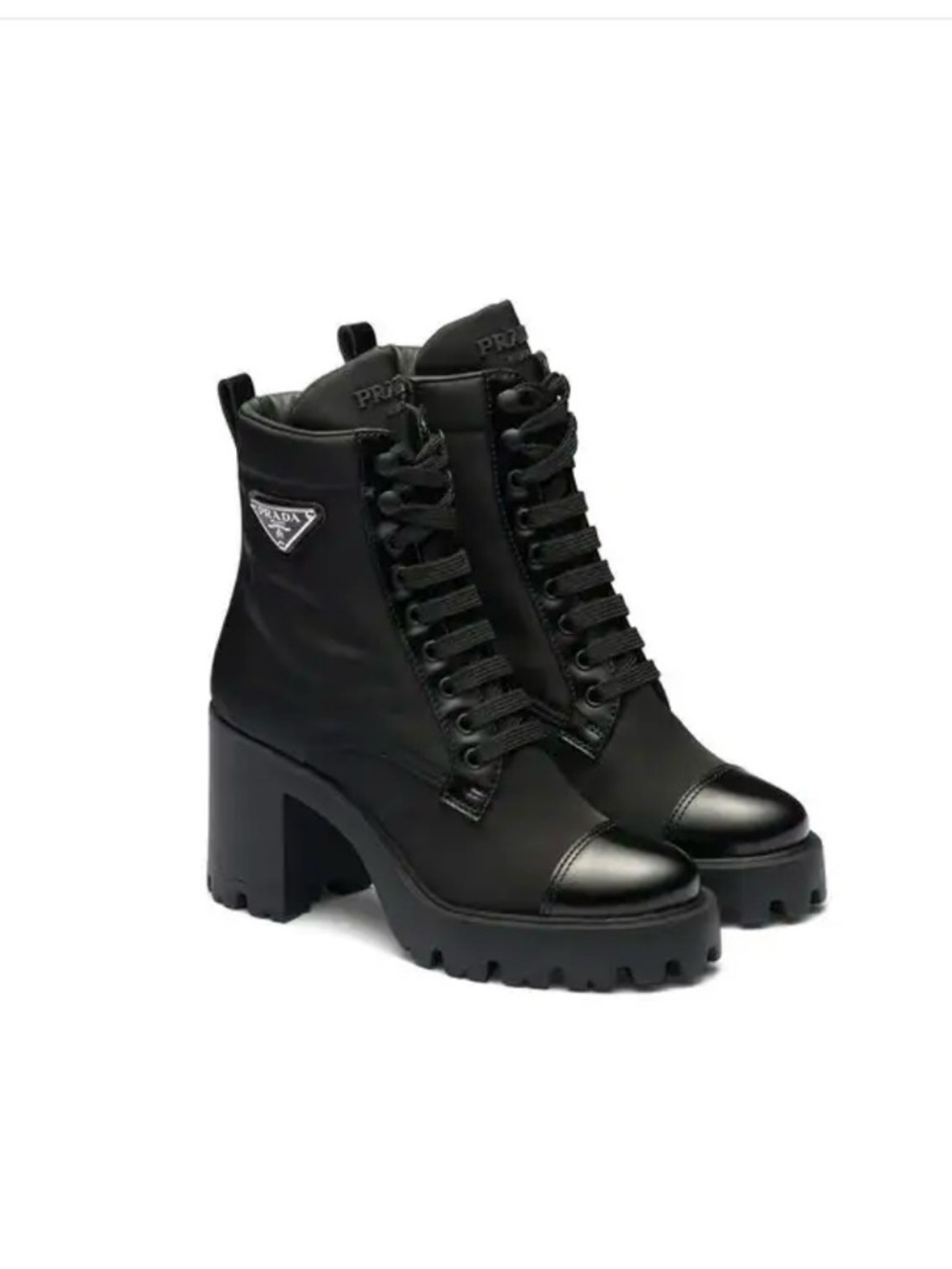 Prada Re-Nylon & Leather Booties Black Lace-Up Platform Ankle Boots, Women (8.5) - Picture 11 of 16